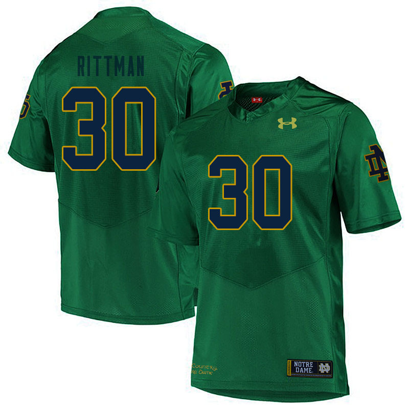 Men #30 Jake Rittman Notre Dame Fighting Irish College Football Jerseys Sale-Green